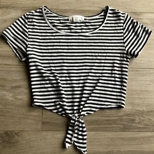 Striped crop tee with front tie
